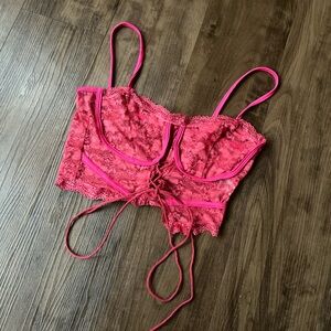 Pink lace sample size crop top.
